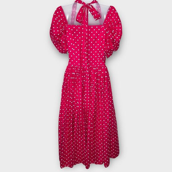 VINTAGE red & white polka dot pinup fit and flare retro midi dress fits size 4 - Picture 4 of 5